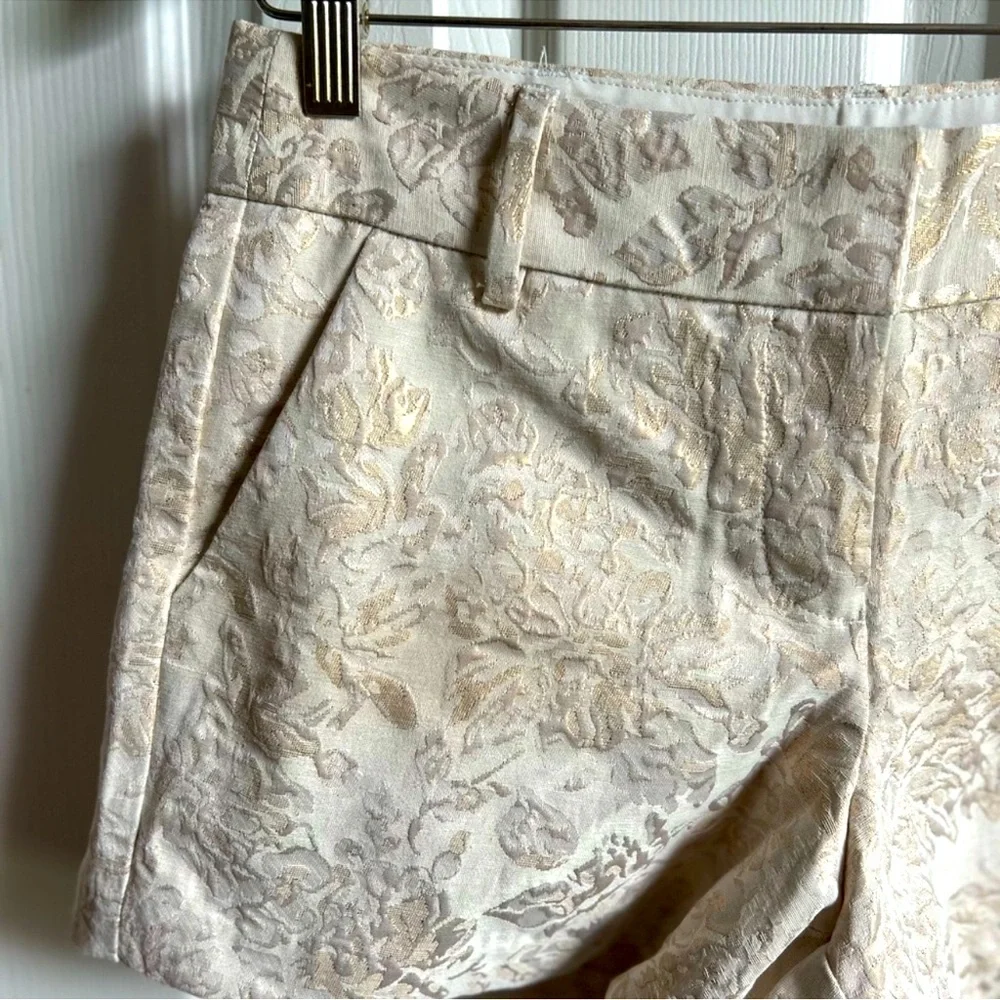 Lauren Conrad cream & gold shiny brocade floral print shorts - Picture 2 of 7